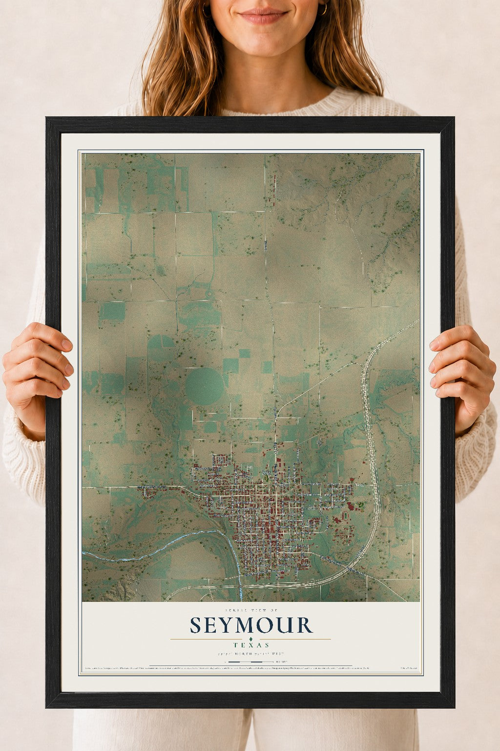 Map of Seymour, Texas, 18 x 24 inch print in a black wood frame