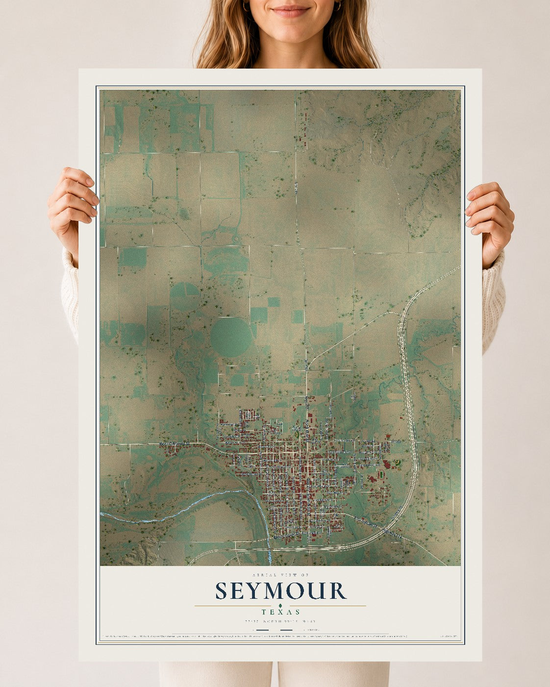 Map of Seymour, Texas, 24 x 36 inch unframed archival matte print
