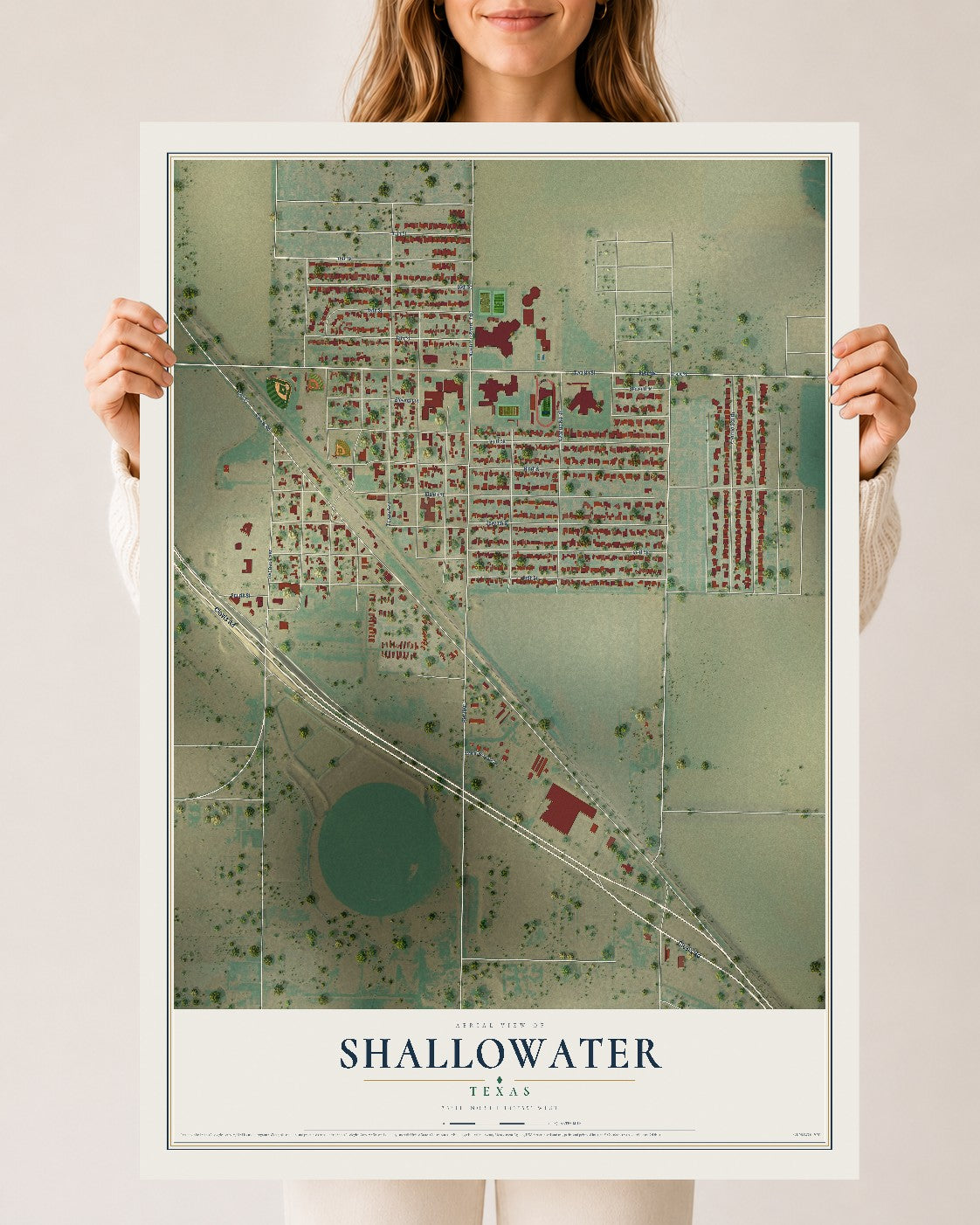 Map of Shallowater, Texas, 24 x 36 inch unframed archival matte print