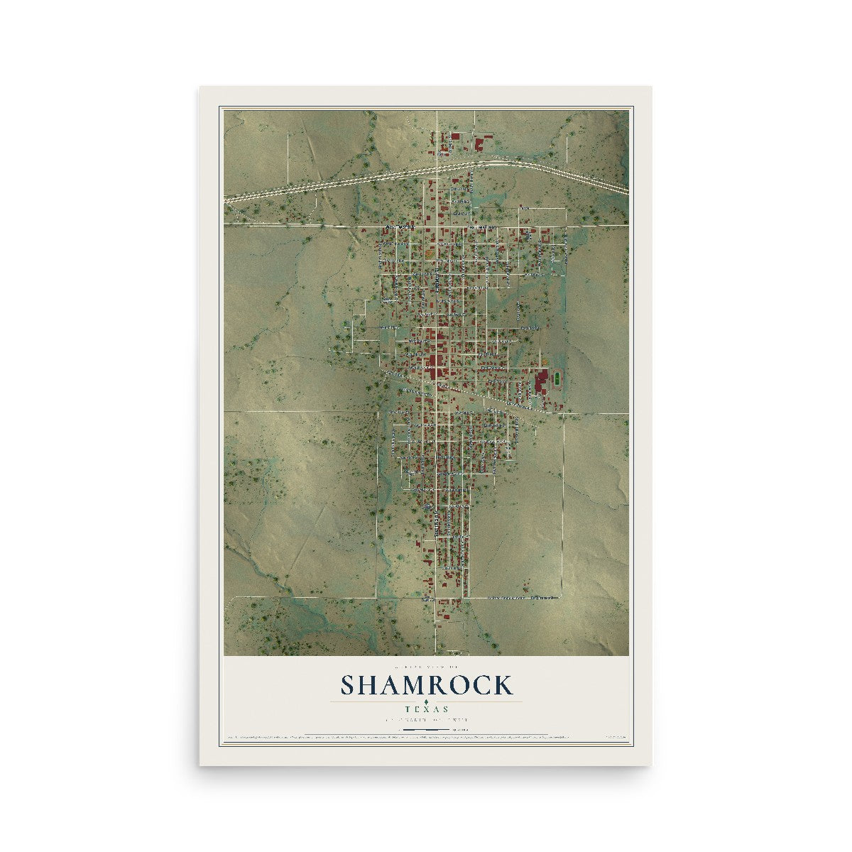 Map of Shamrock, Texas, 12 x 18 inch unframed archival matte print