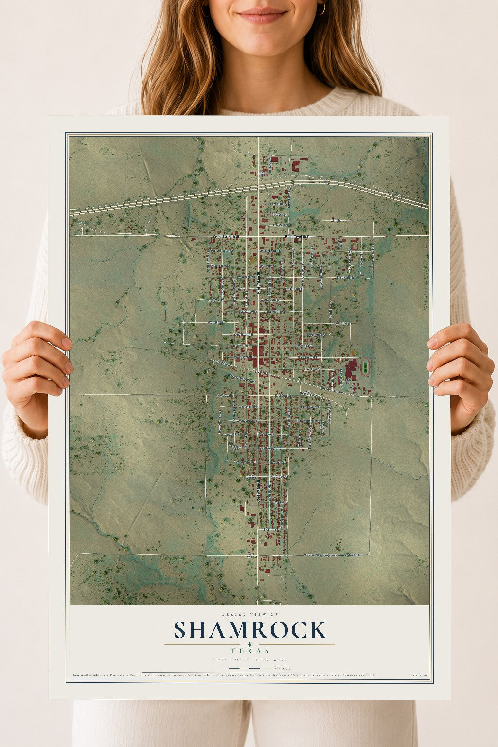 Map of Shamrock, Texas, 18 x 24 inch unframed archival matte print