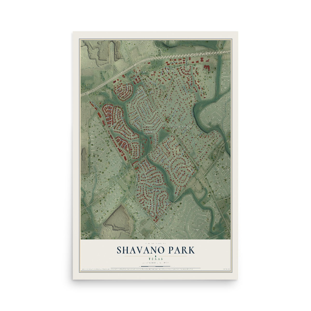 Map of Shavano Park, Texas, 12 x 18 inch unframed archival matte print