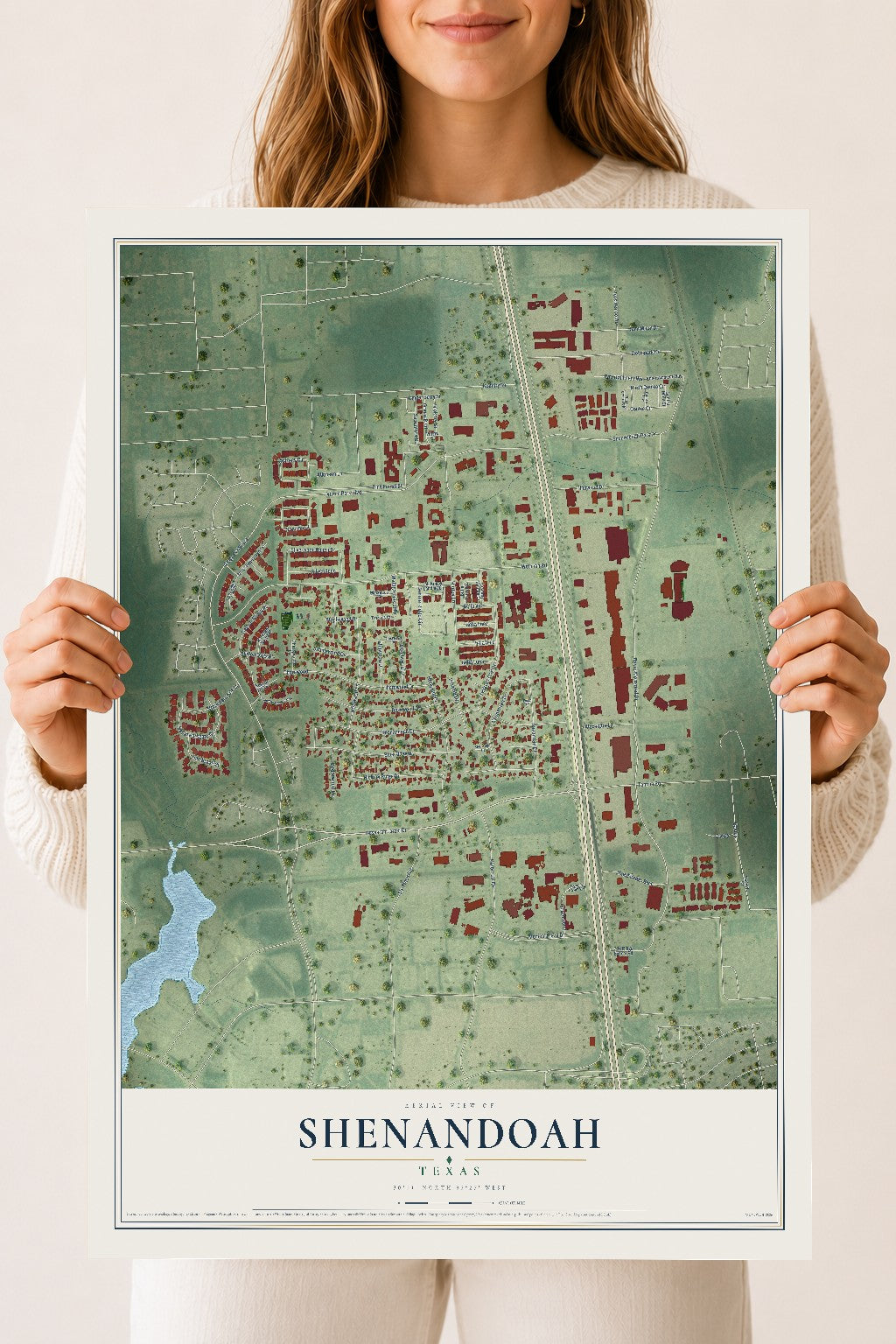 Map of Shenandoah, Texas, 18 x 24 inch unframed archival matte print