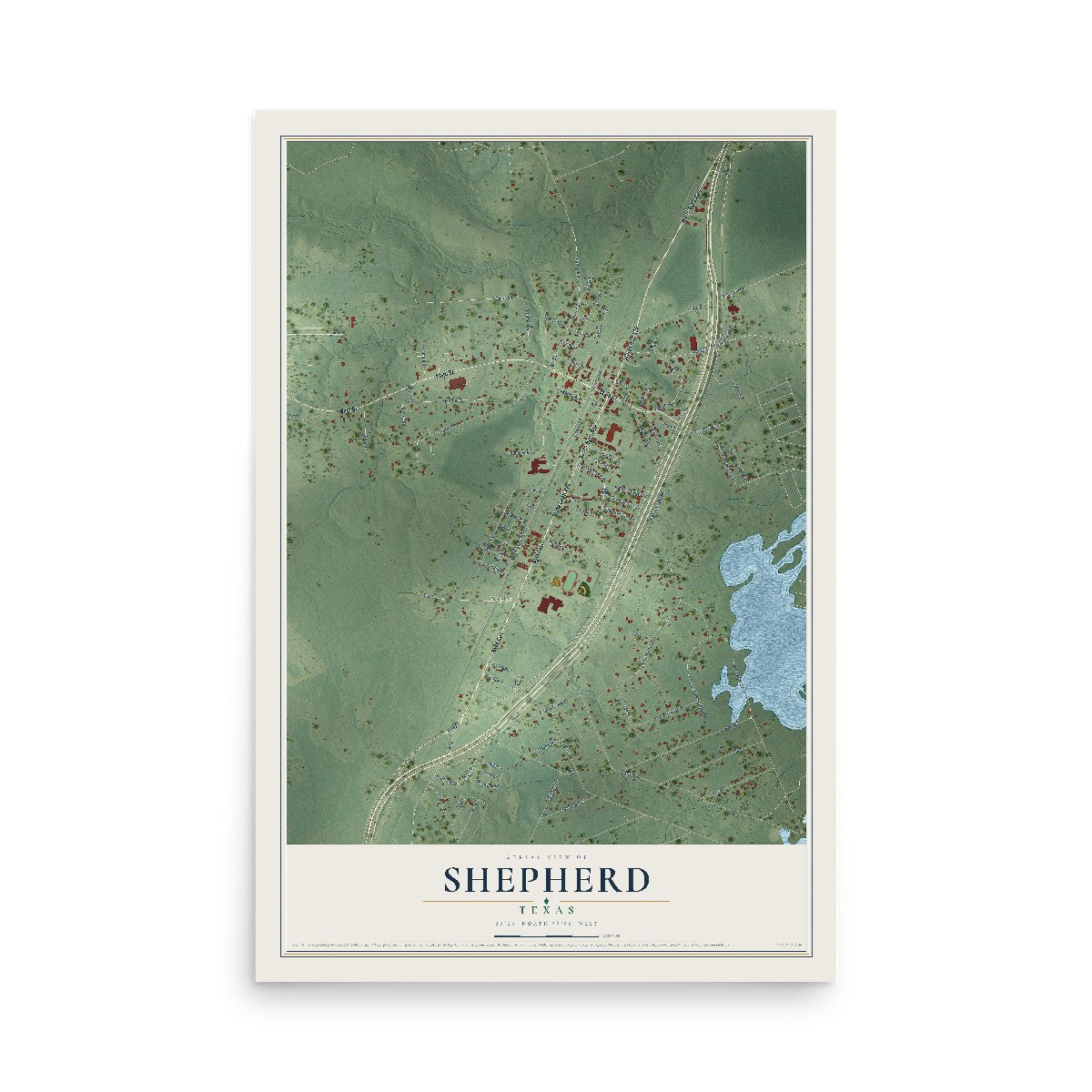 Map of Shepherd, Texas, 12 x 18 inch unframed archival matte print