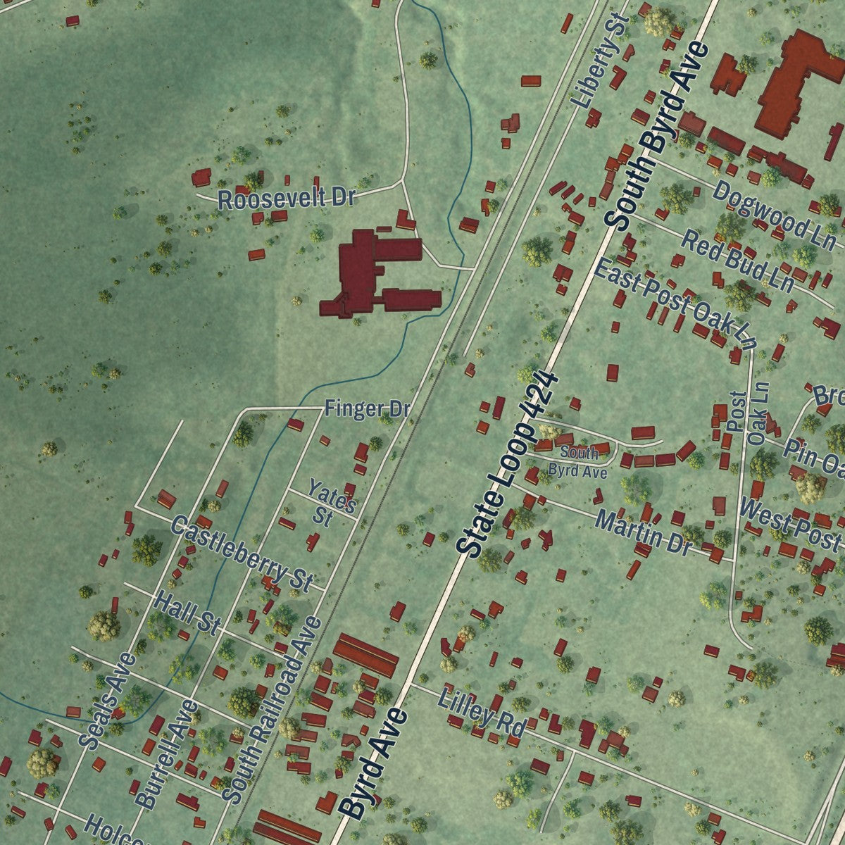 Second close-up of the map of Shepherd, Texas print showing more streets and buildings