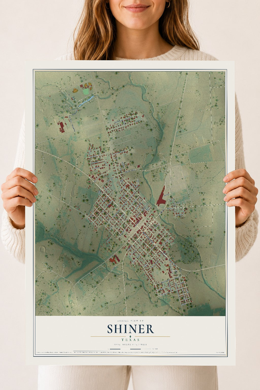 Map of Shiner, Texas, 18 x 24 inch unframed archival matte print