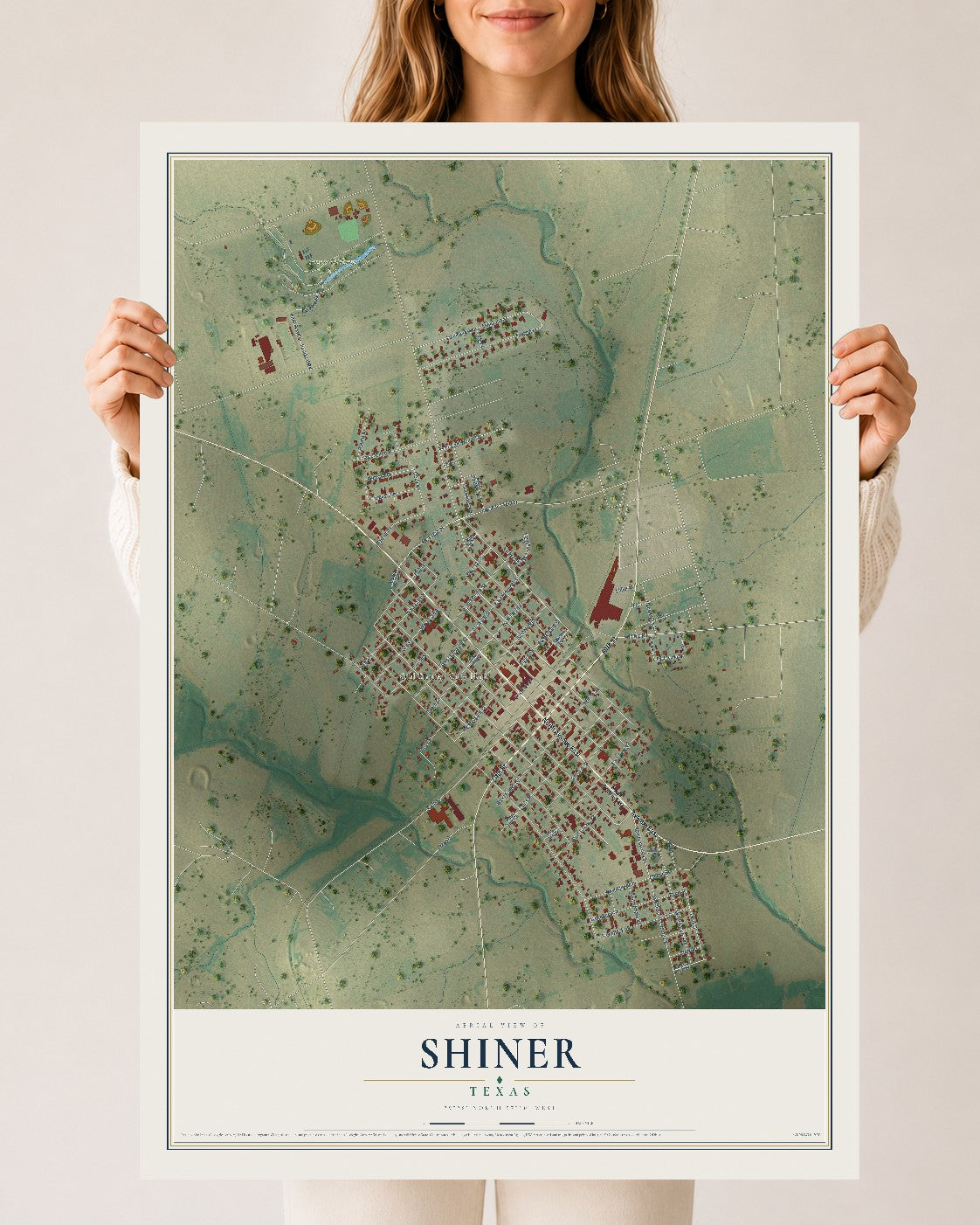 Map of Shiner, Texas, 24 x 36 inch unframed archival matte print