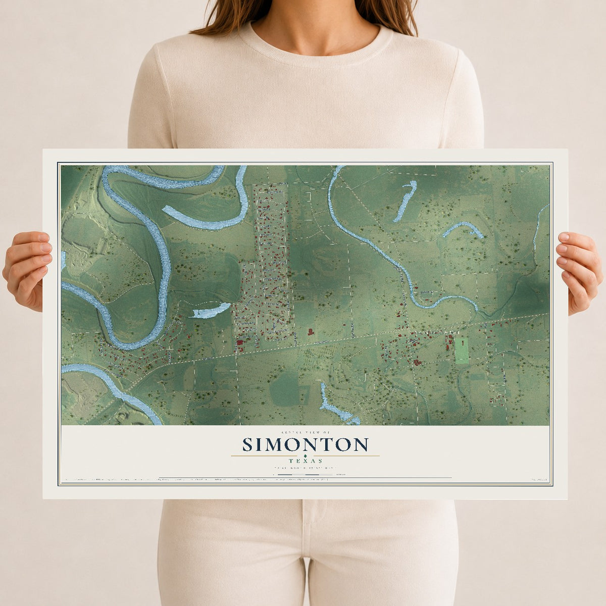 Map of Simonton, Texas, 12 x 18 inch unframed archival matte print
