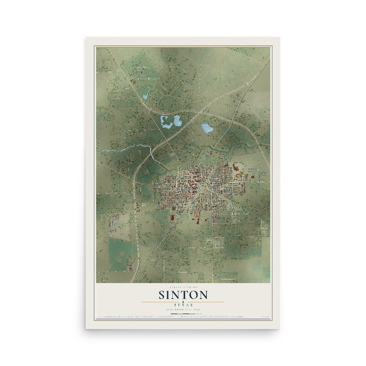 Map of Sinton, Texas, 12 x 18 inch unframed archival matte print