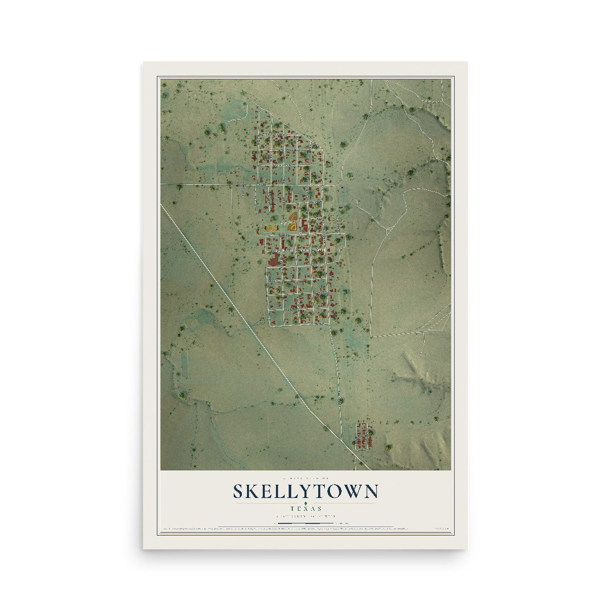 Map of Skellytown, Texas, 12 x 18 inch unframed archival matte print