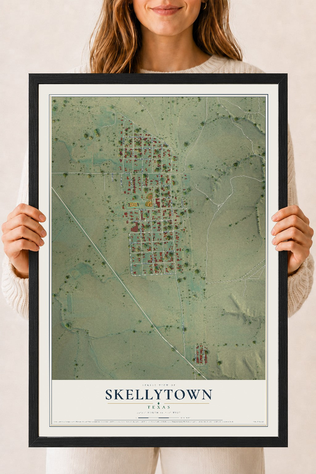Map of Skellytown, Texas, 18 x 24 inch print in a black wood frame