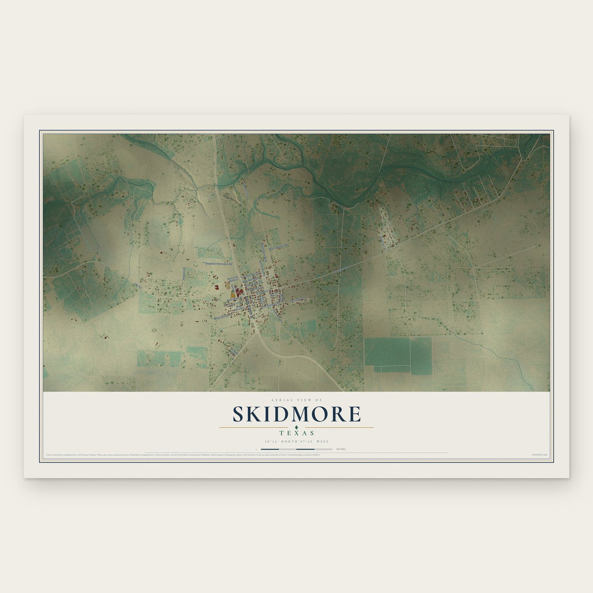 Skidmore, Texas map print, the full design