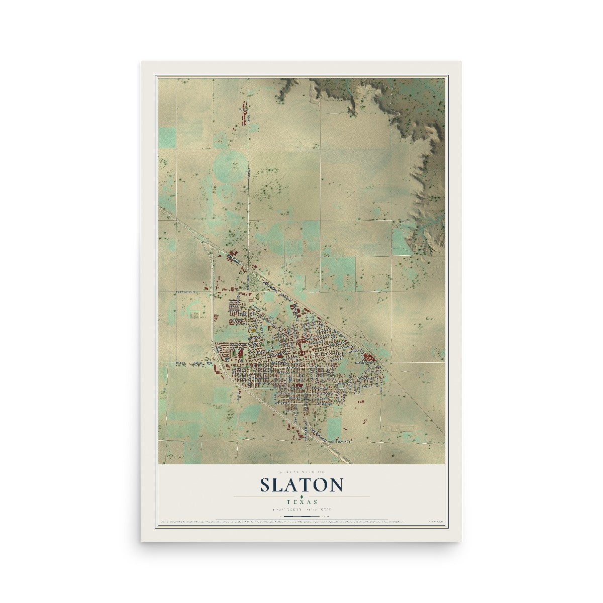 Map of Slaton, Texas, 12 x 18 inch unframed archival matte print