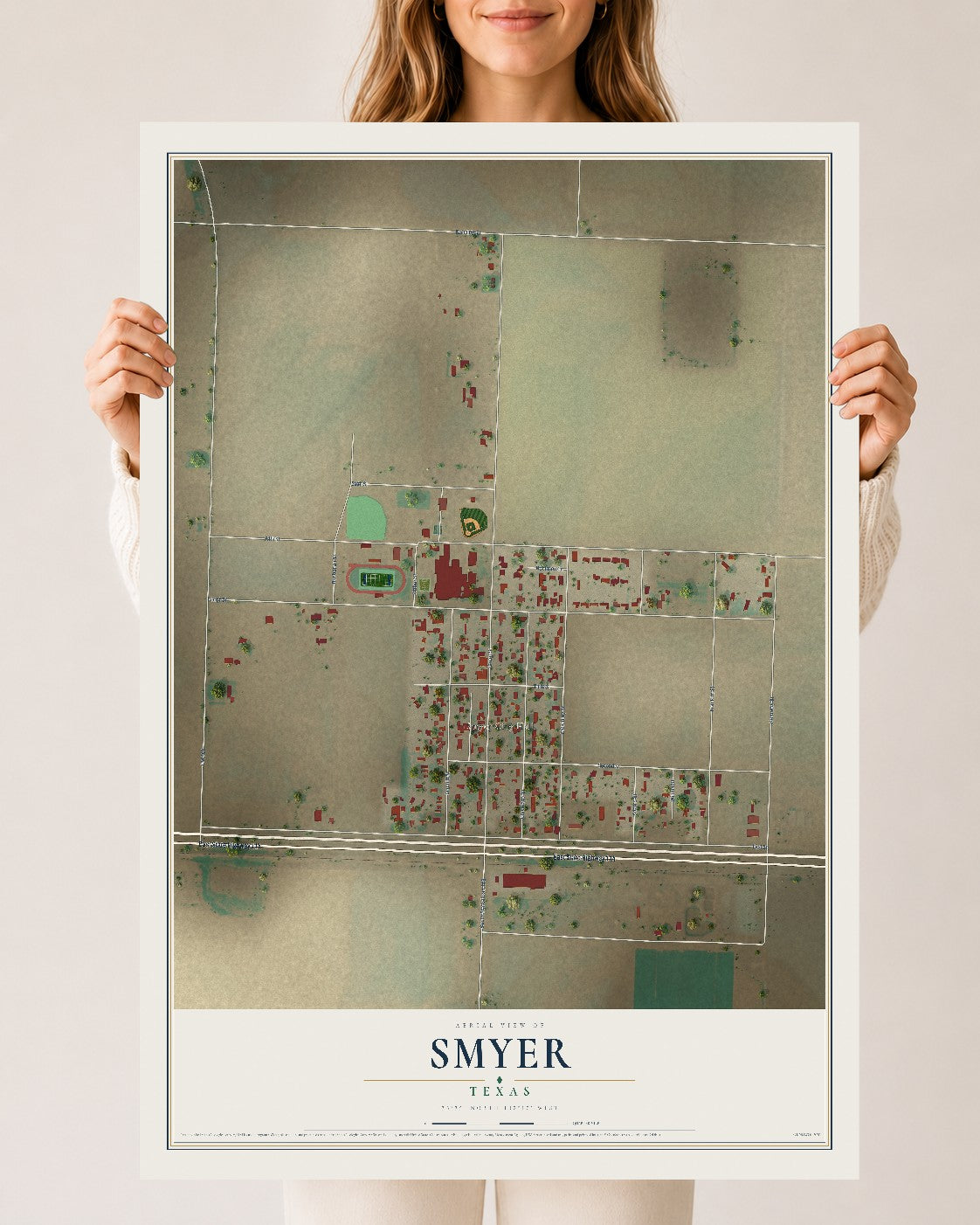 Map of Smyer, Texas, 24 x 36 inch unframed archival matte print
