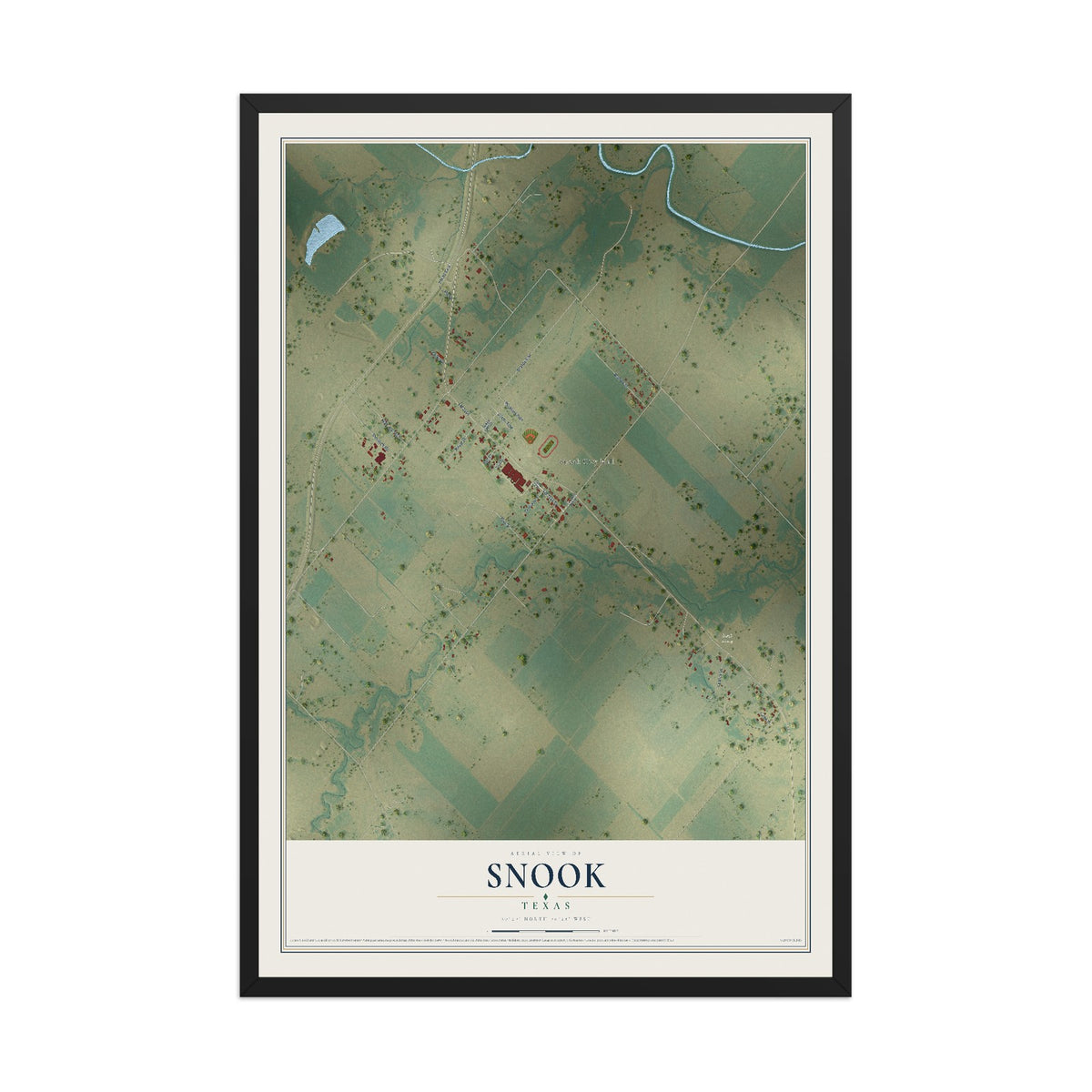 Map of Snook, Texas, 12 x 18 inch print in a black wood frame