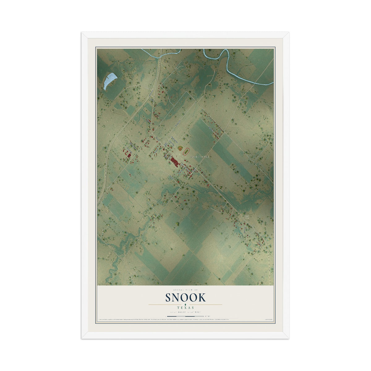 Map of Snook, Texas, 12 x 18 inch print in a white wood frame