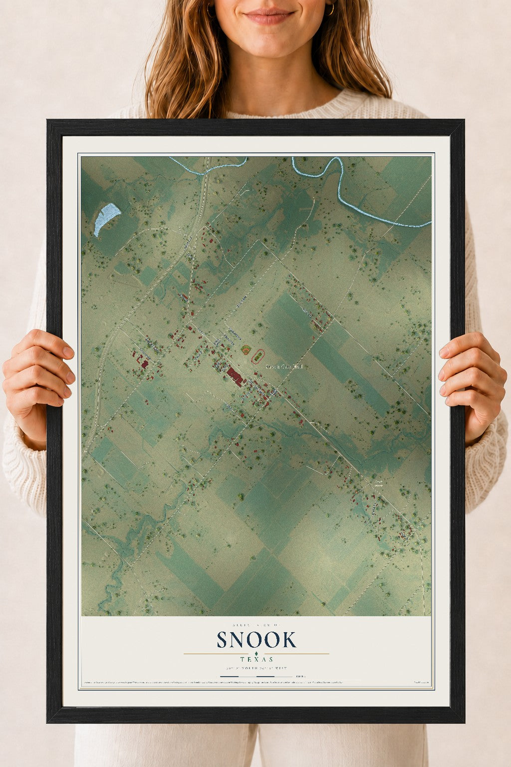 Map of Snook, Texas, 18 x 24 inch print in a black wood frame