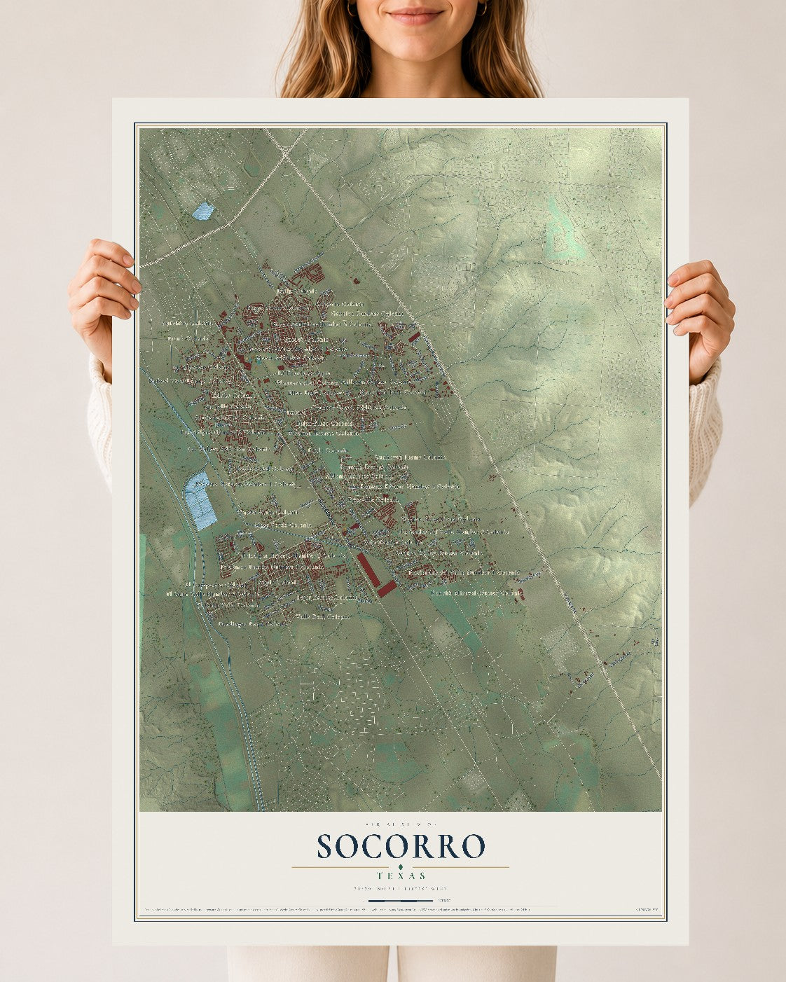 Map of Socorro, Texas, 24 x 36 inch unframed archival matte print