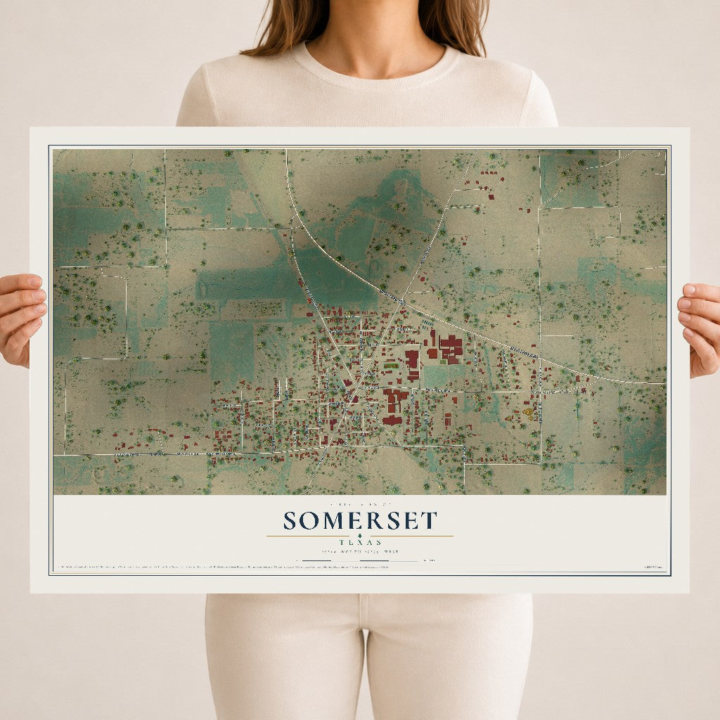 Map of Somerset, Texas, 18 x 24 inch unframed archival matte print