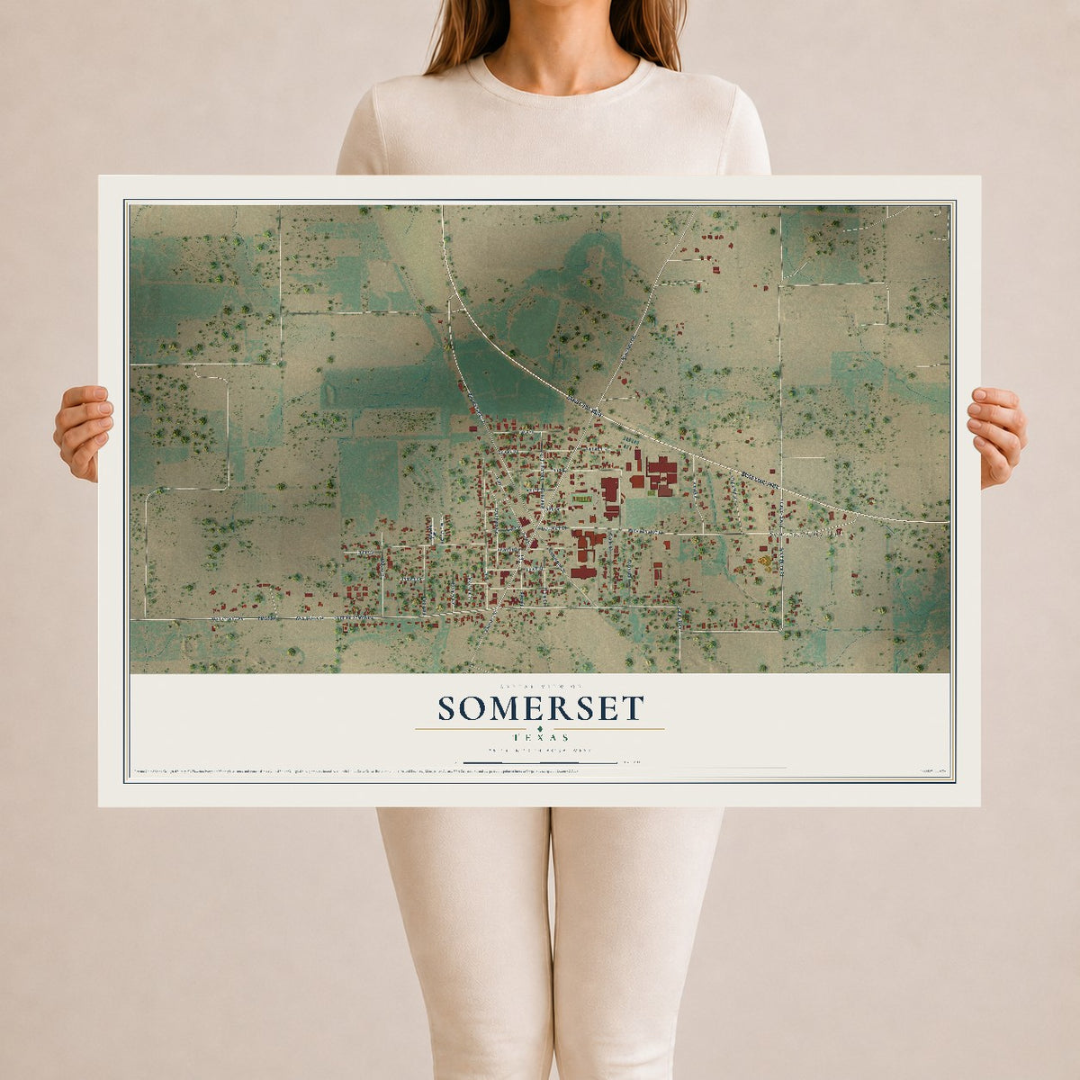 Map of Somerset, Texas, 24 x 36 inch unframed archival matte print