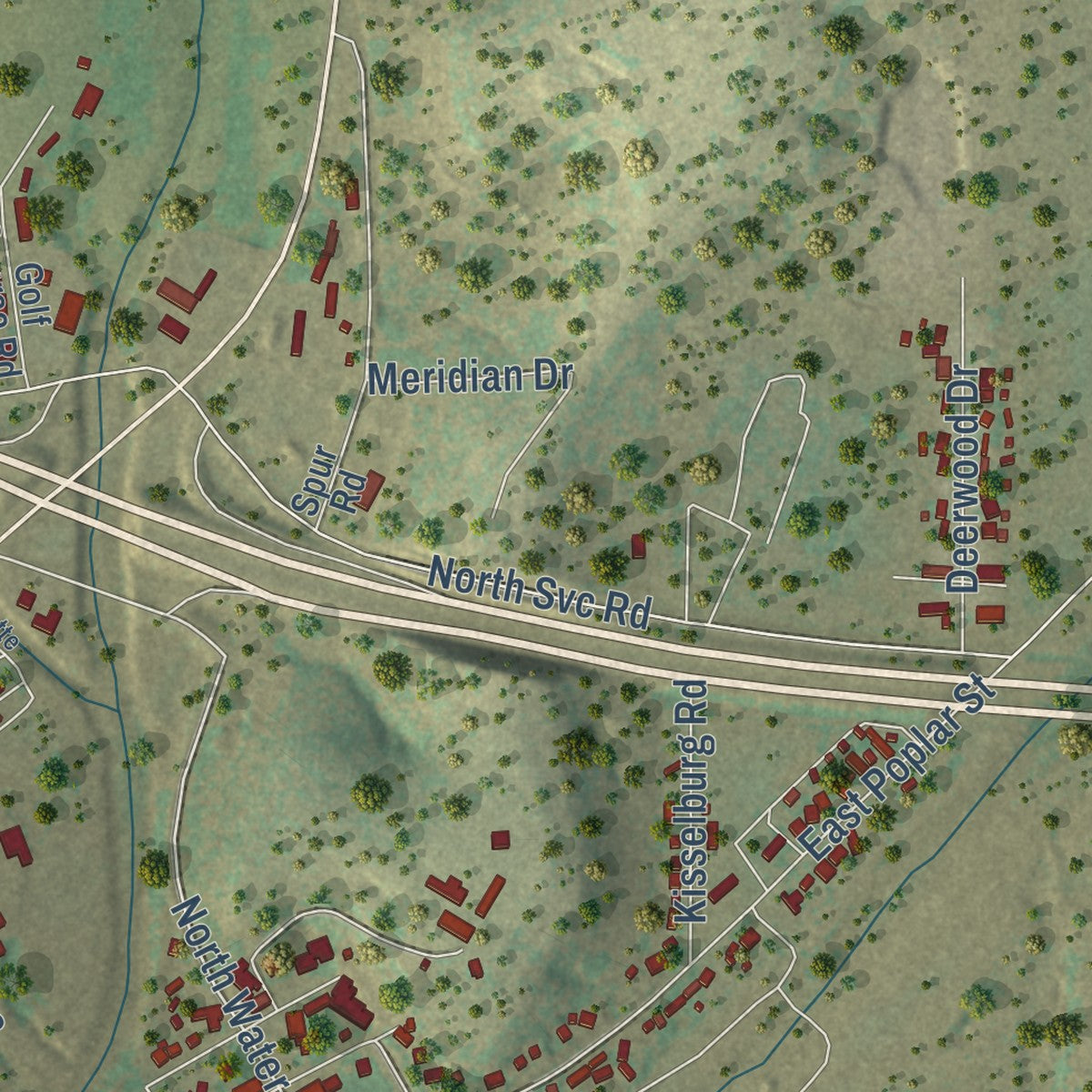 Second close-up of the map of Sonora, Texas print showing more streets and buildings