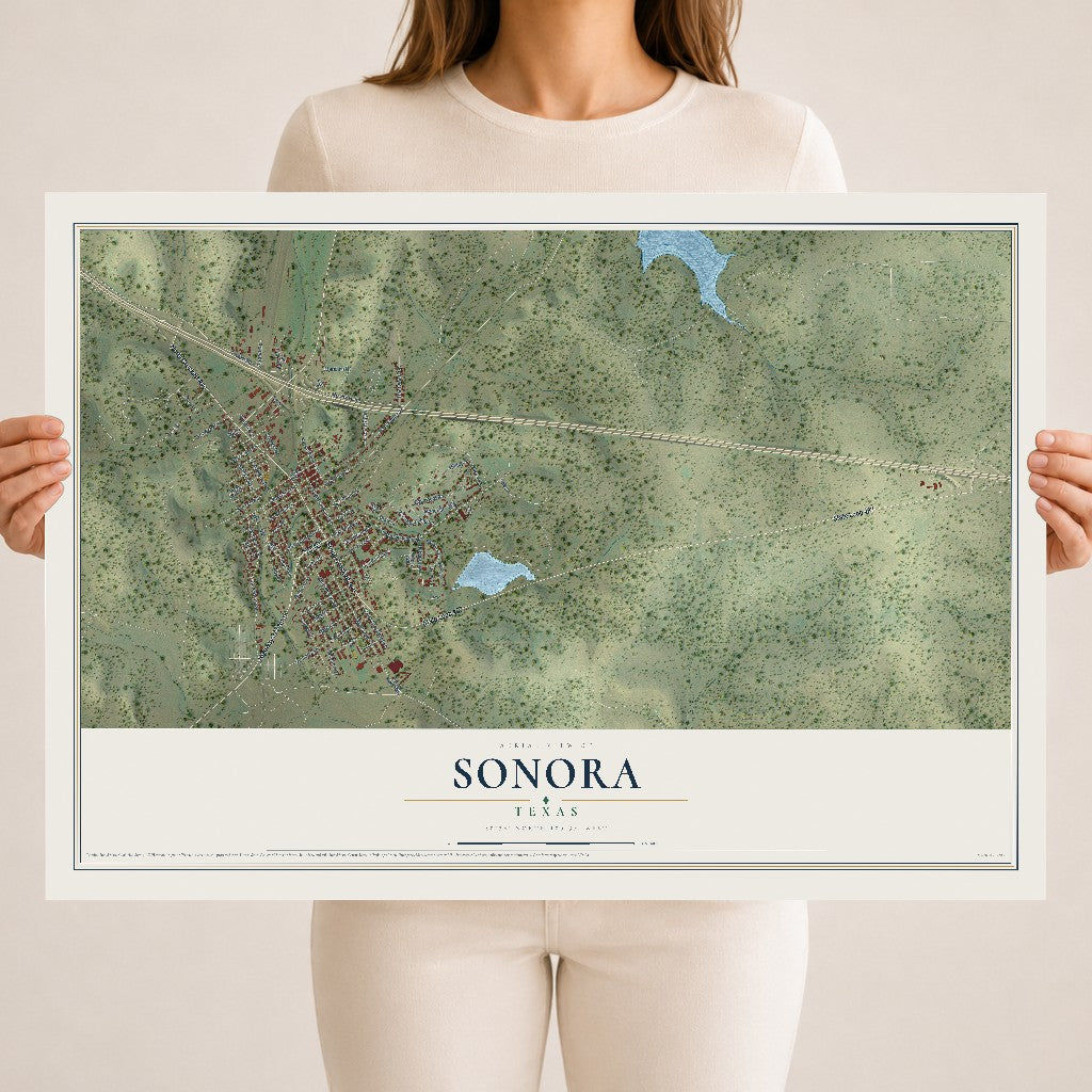 Map of Sonora, Texas, 18 x 24 inch unframed archival matte print