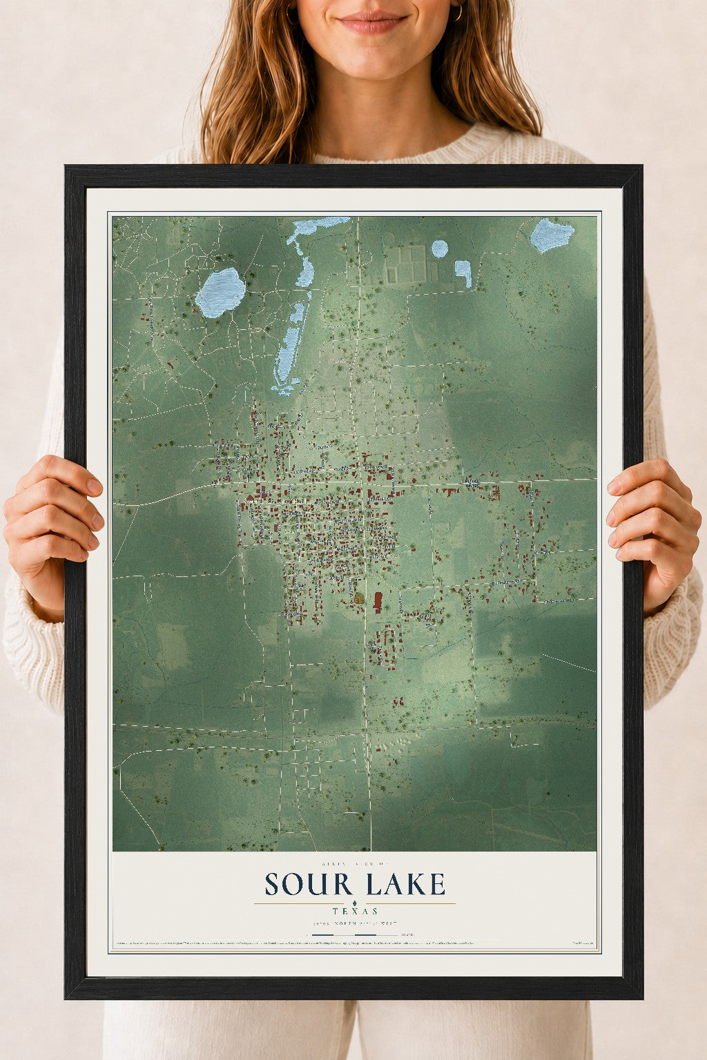 Map of Sour Lake, Texas, 18 x 24 inch print in a black wood frame