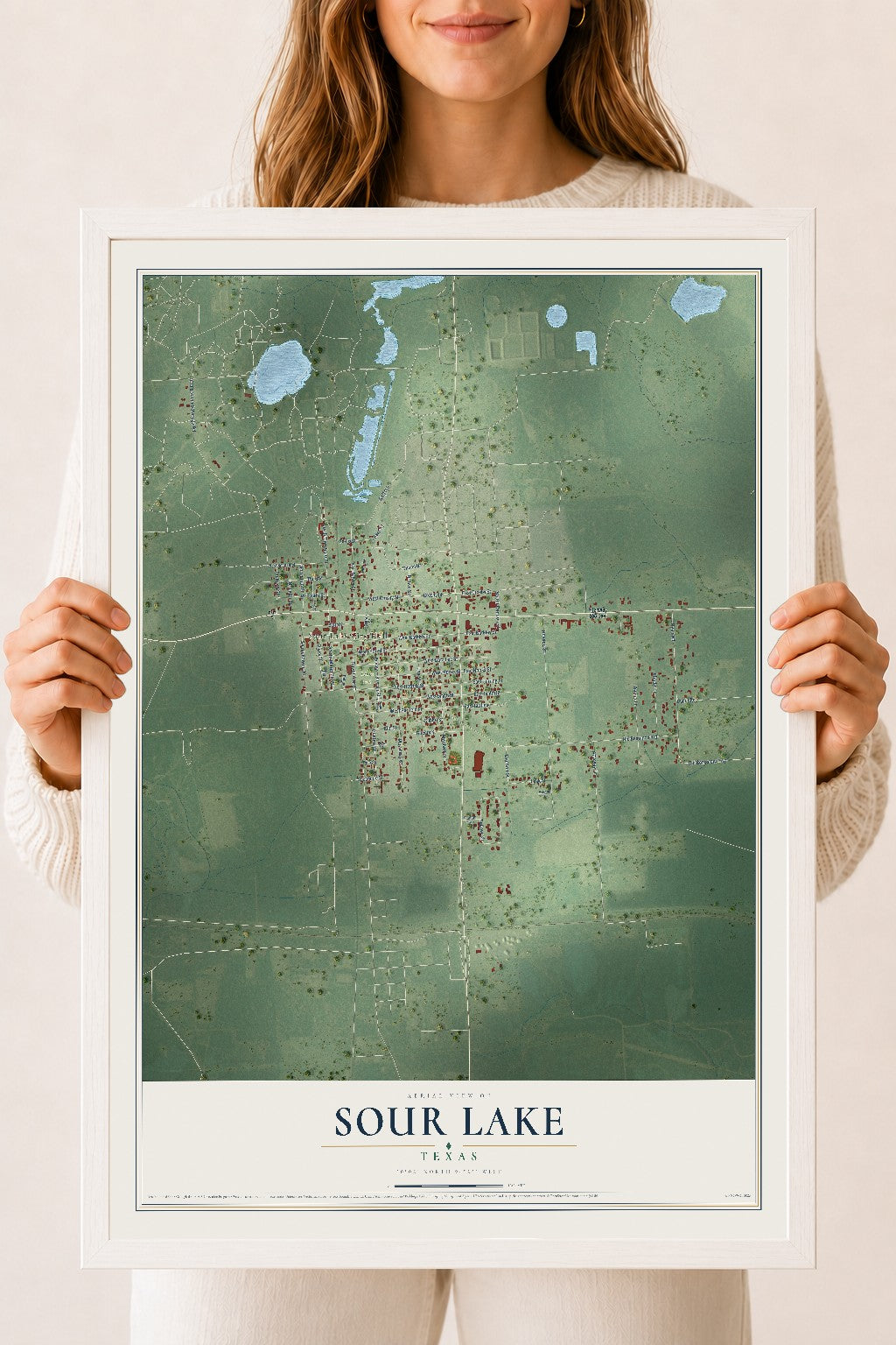 Map of Sour Lake, Texas, 18 x 24 inch print in a white wood frame