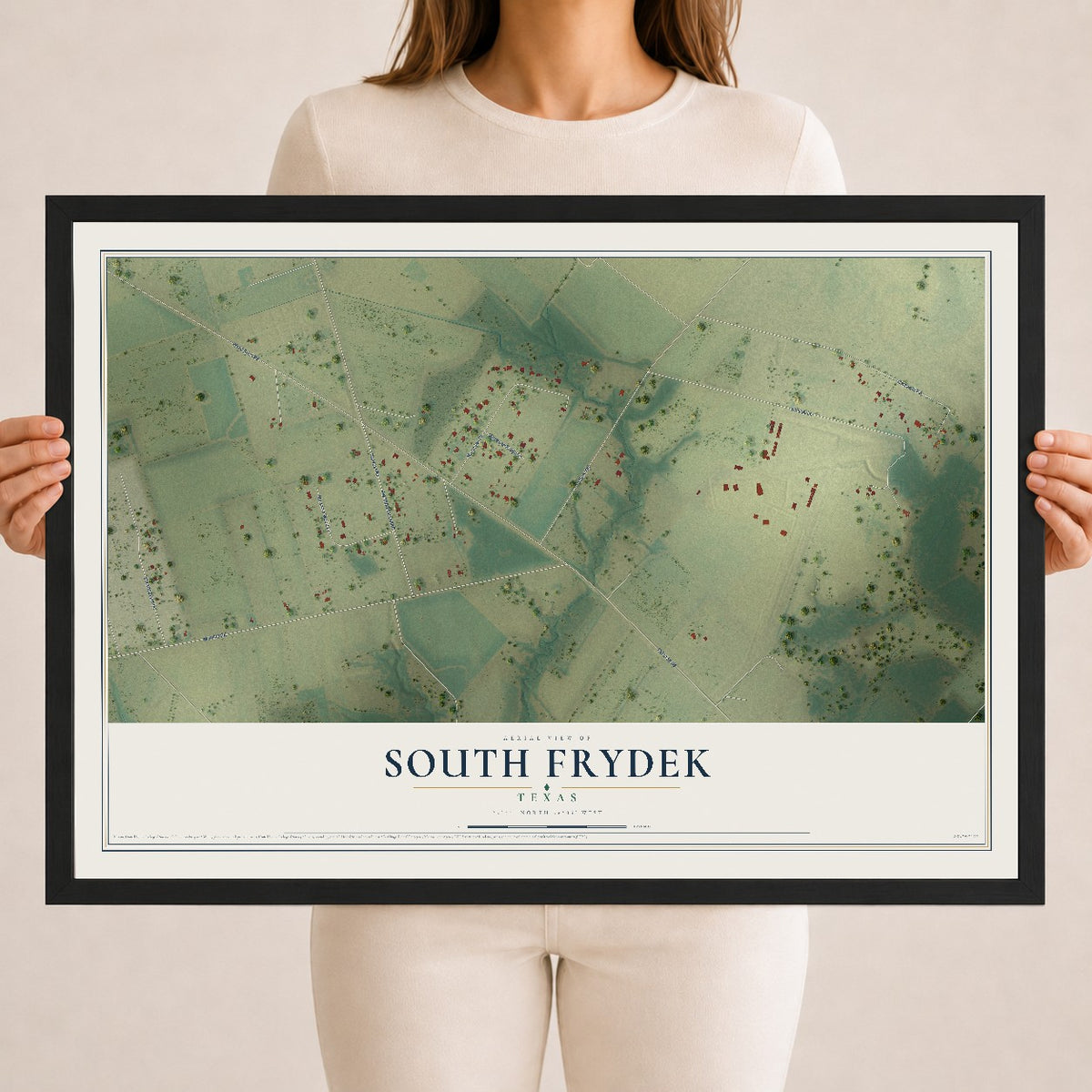 Map of South Frydek, Texas, 18 x 24 inch print in a black wood frame