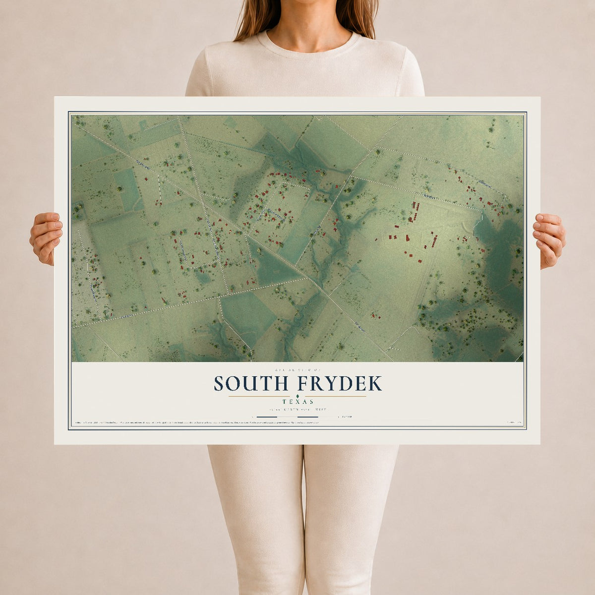 Map of South Frydek, Texas, 24 x 36 inch unframed archival matte print