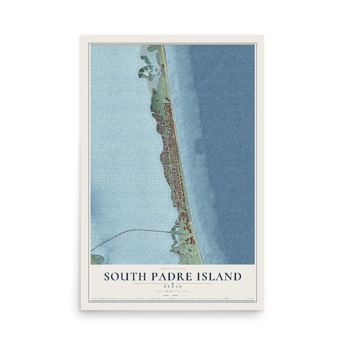 Map of South Padre Island, Texas, 12 x 18 inch unframed archival matte print