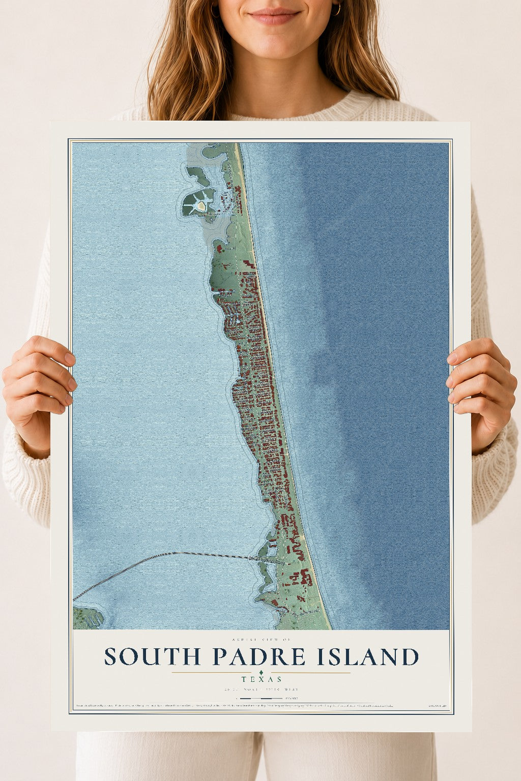 Map of South Padre Island, Texas, 18 x 24 inch unframed archival matte print