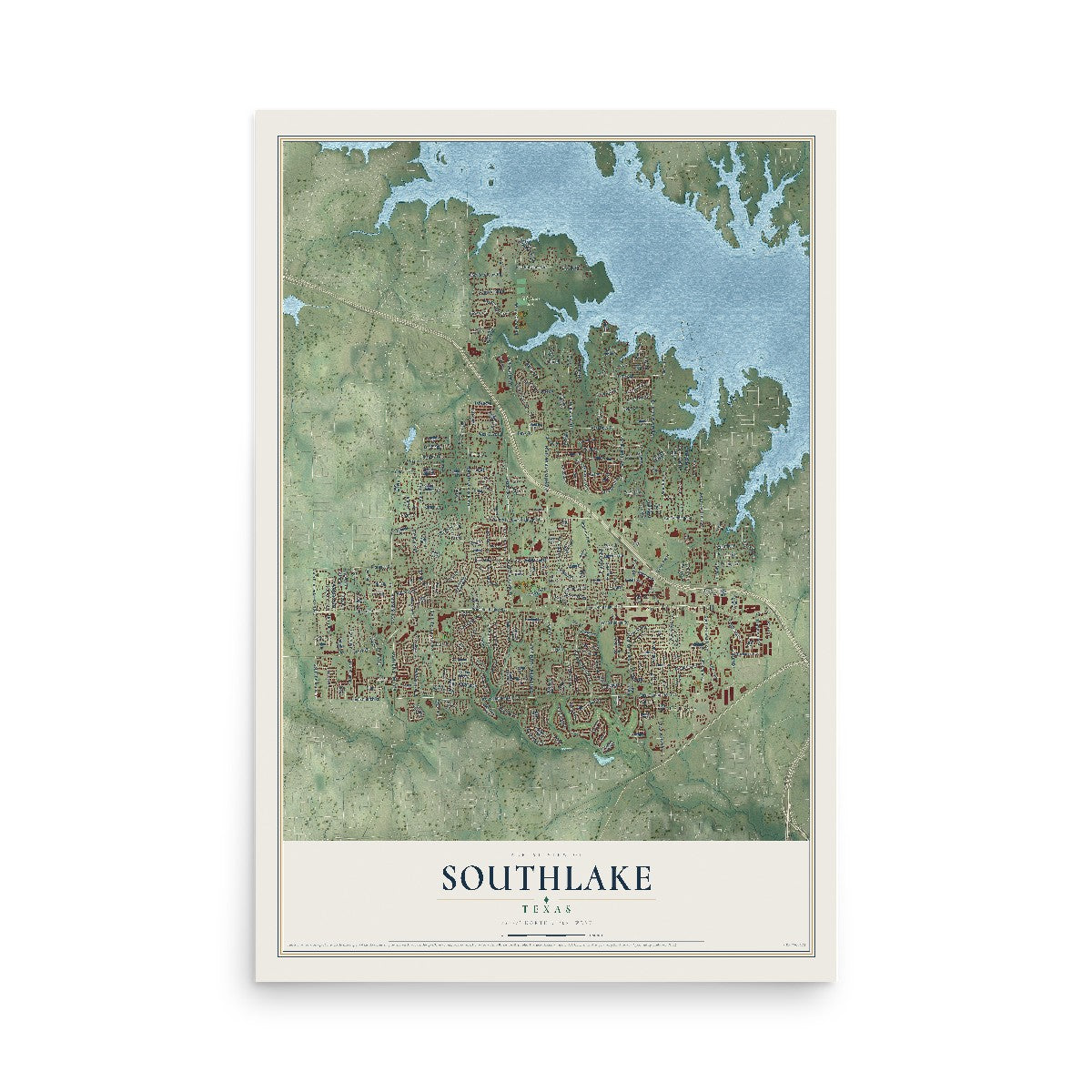 Map of Southlake, Texas, 12 x 18 inch unframed archival matte print