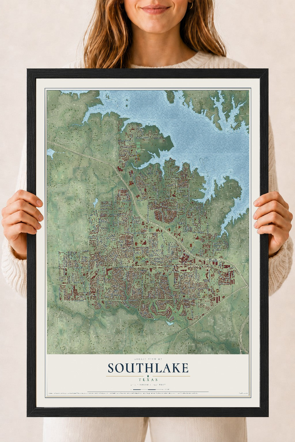 Map of Southlake, Texas, 18 x 24 inch print in a black wood frame