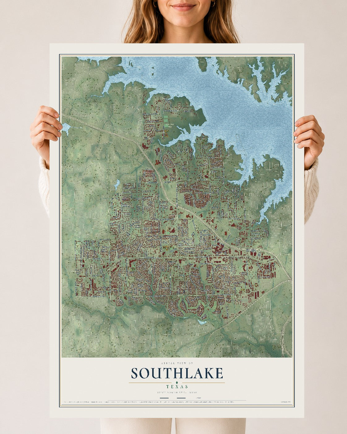 Map of Southlake, Texas, 24 x 36 inch unframed archival matte print