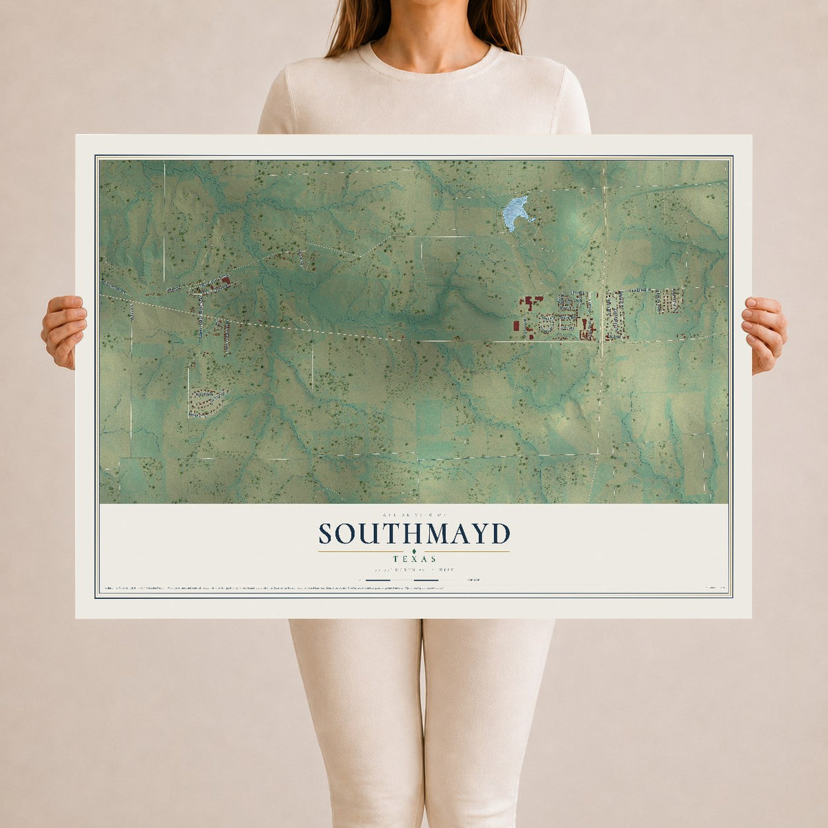Map of Southmayd, Texas, 24 x 36 inch unframed archival matte print