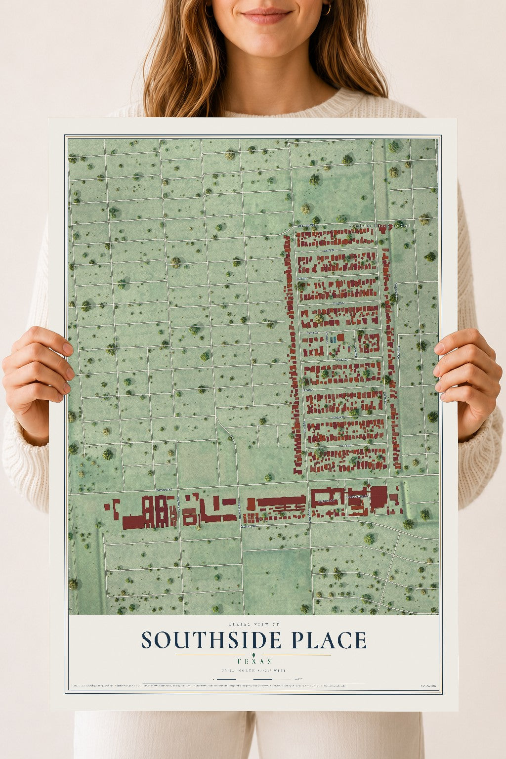 Map of Southside Place, Texas, 18 x 24 inch unframed archival matte print