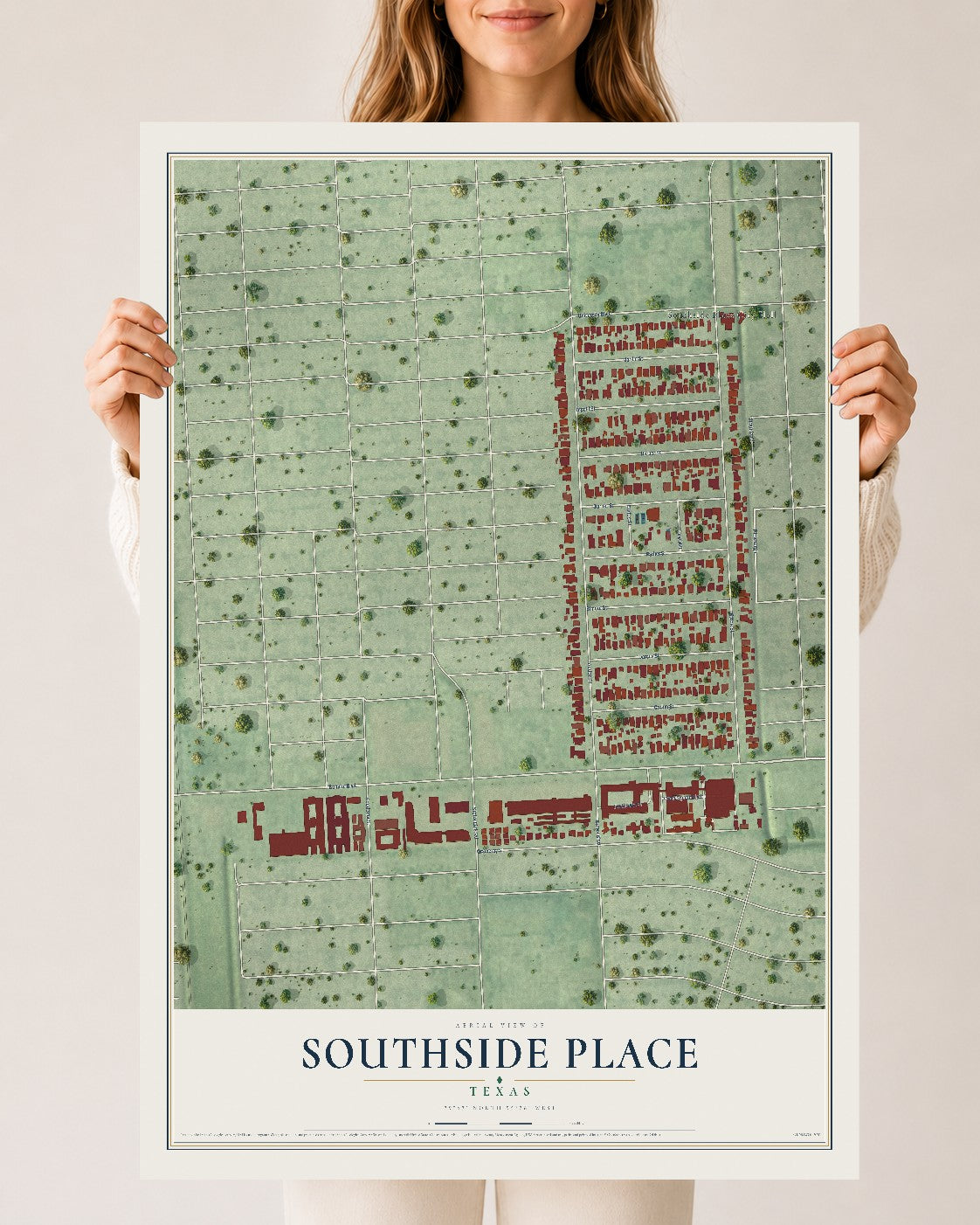 Map of Southside Place, Texas, 24 x 36 inch unframed archival matte print