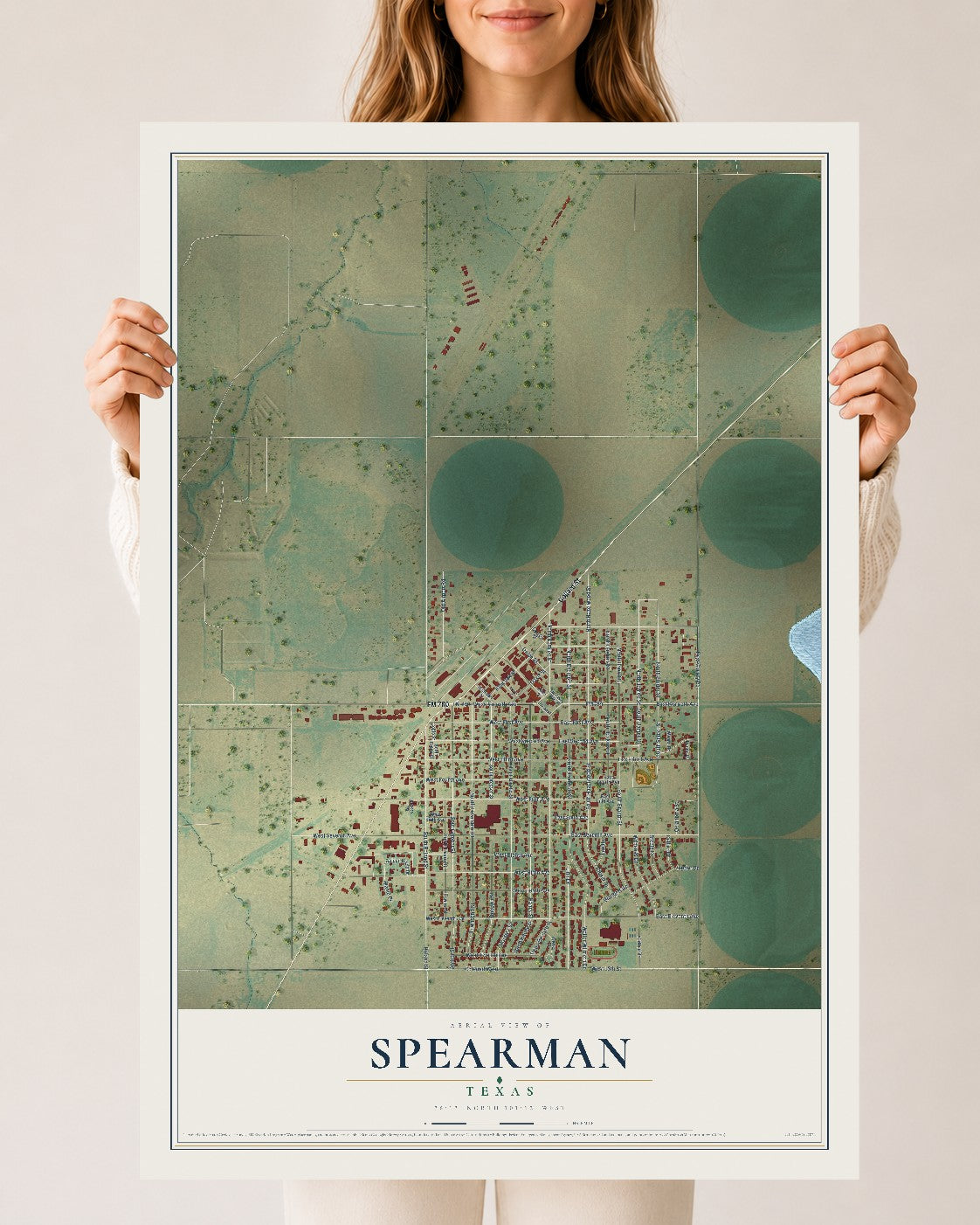 Map of Spearman, Texas, 24 x 36 inch unframed archival matte print