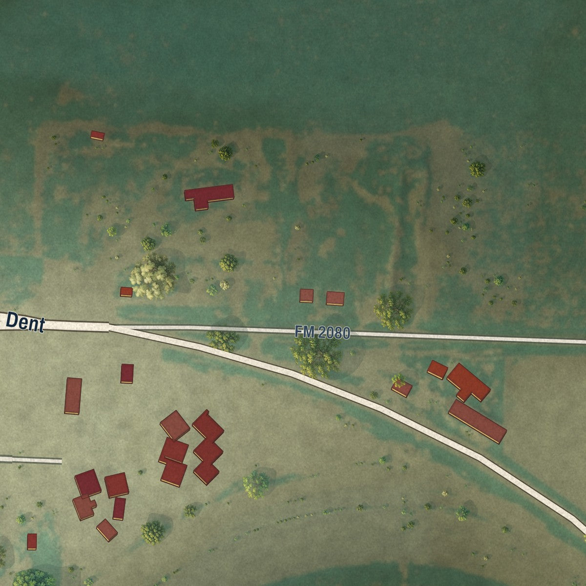 Second close-up of the map of Springlake, Texas print showing more streets and buildings