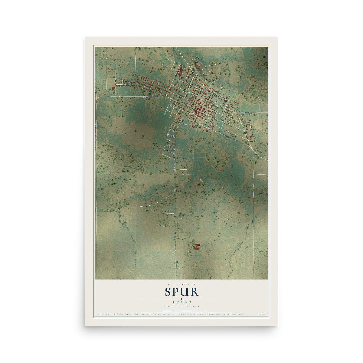 Map of Spur, Texas, 12 x 18 inch unframed archival matte print