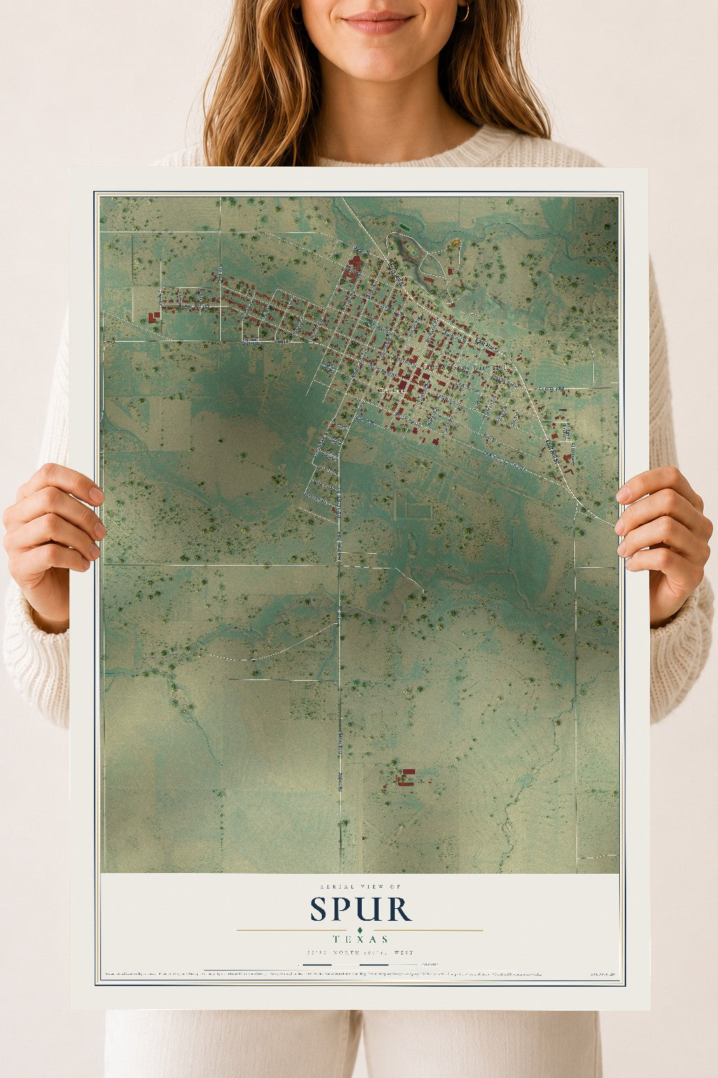 Map of Spur, Texas, 18 x 24 inch unframed archival matte print