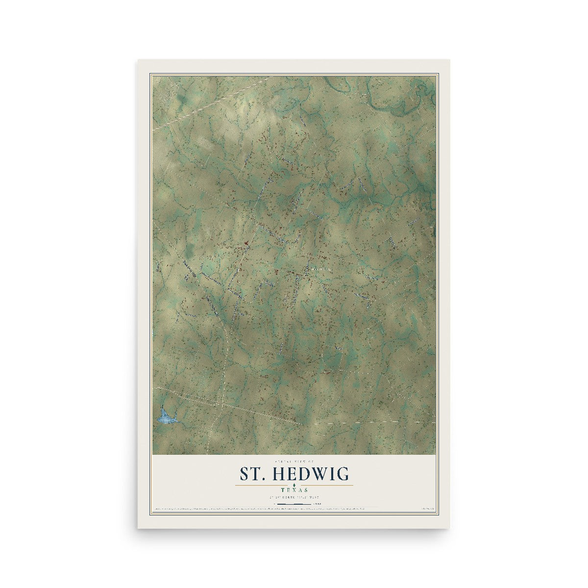 Map of St. Hedwig, Texas, 12 x 18 inch unframed archival matte print