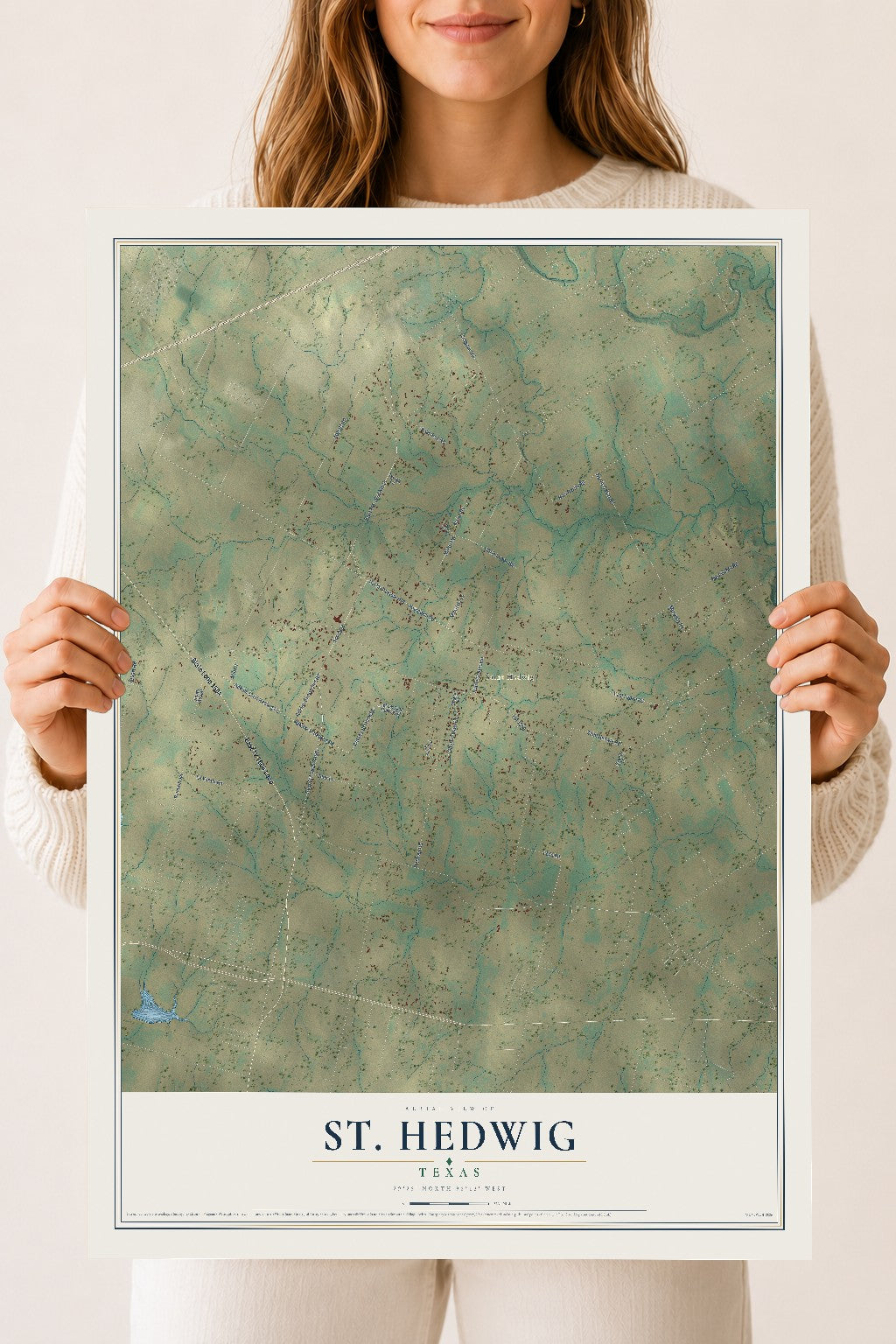 Map of St. Hedwig, Texas, 18 x 24 inch unframed archival matte print