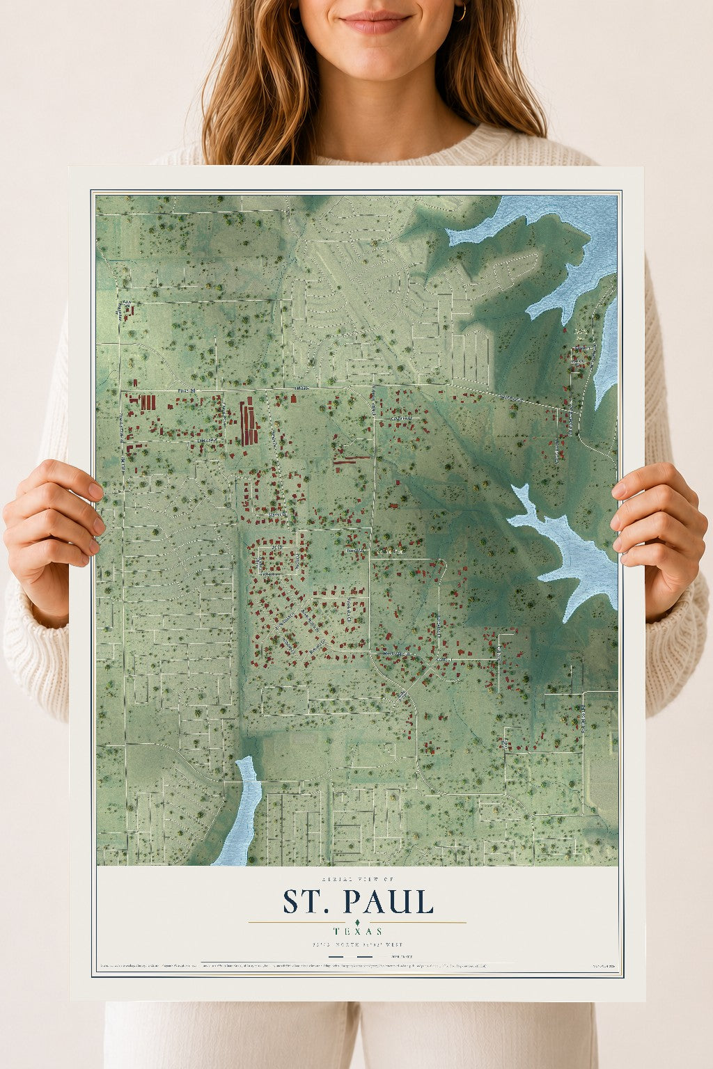 Map of St. Paul, Texas, 18 x 24 inch unframed archival matte print