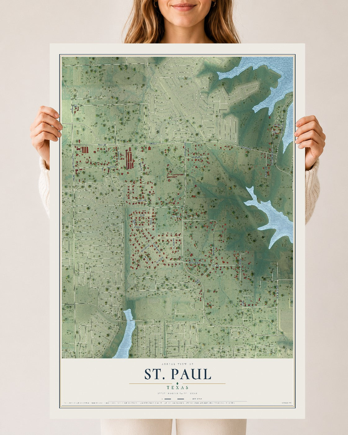 Map of St. Paul, Texas, 24 x 36 inch unframed archival matte print