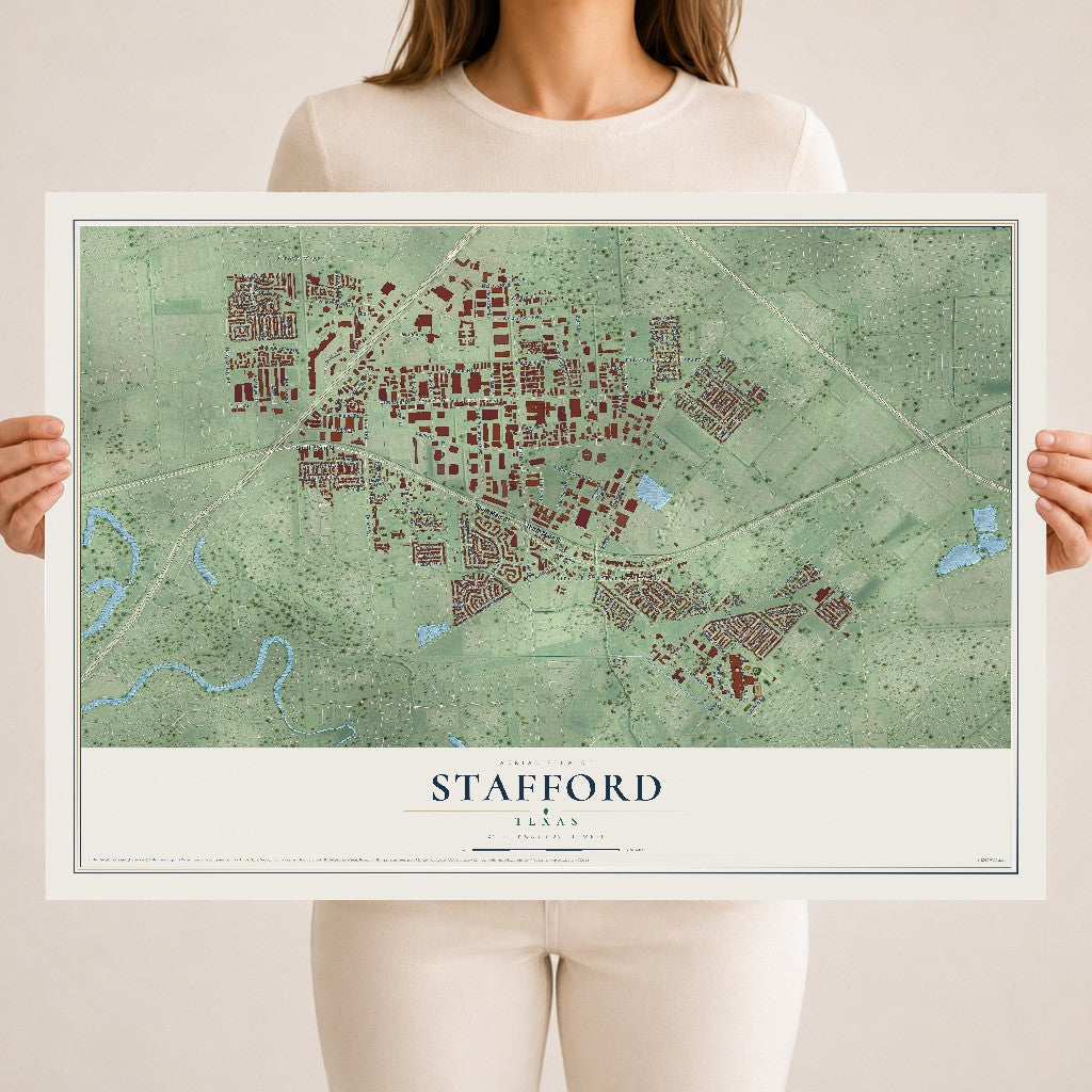 Map of Stafford, Texas, 18 x 24 inch unframed archival matte print