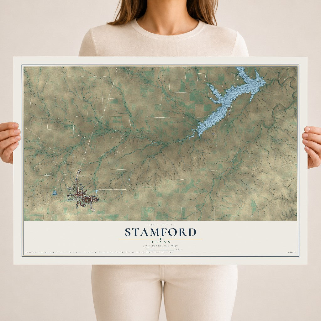 Map of Stamford, Texas, 18 x 24 inch unframed archival matte print