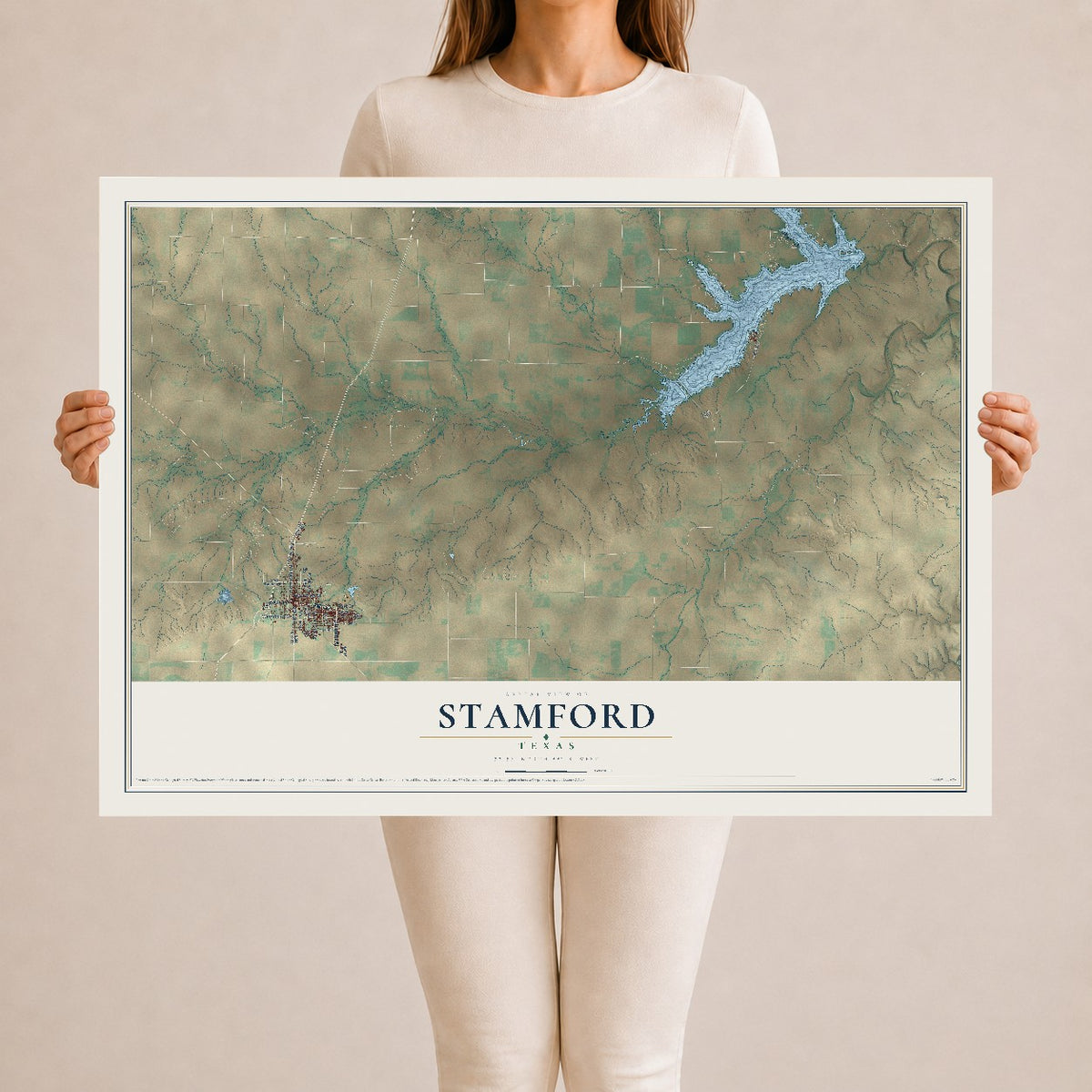 Map of Stamford, Texas, 24 x 36 inch unframed archival matte print