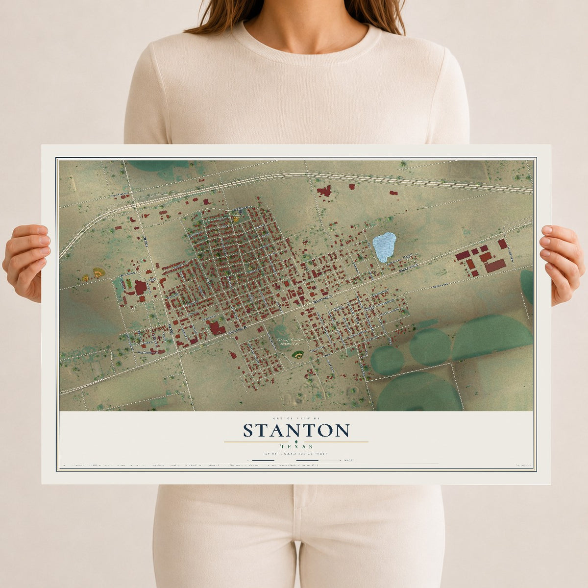 Map of Stanton, Texas, 12 x 18 inch unframed archival matte print